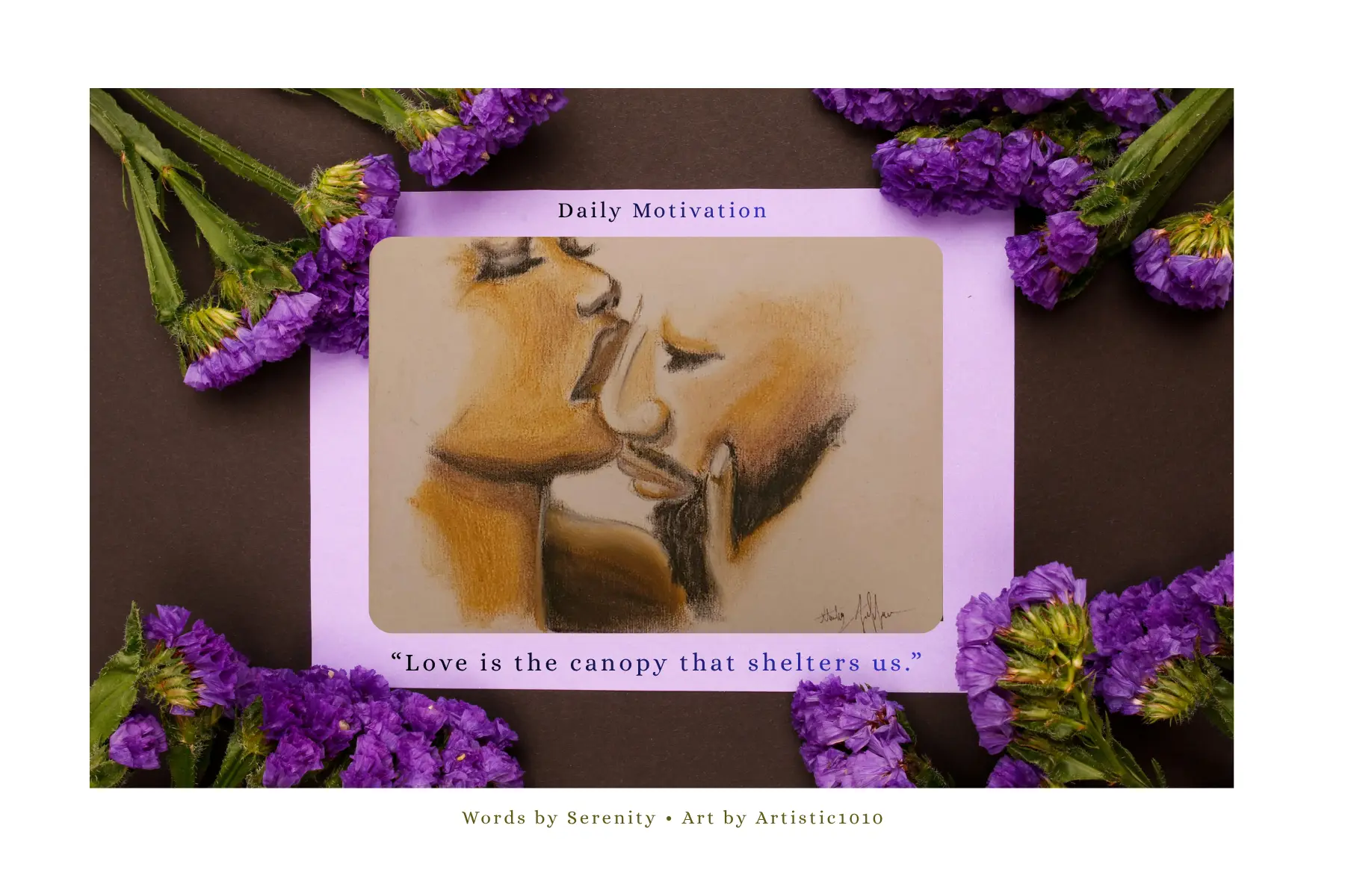 Love is the canopy that shelters us, quote card with original pastel artwork by Artistic1010